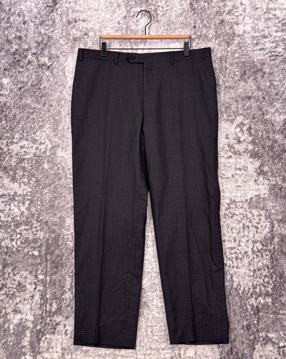 Canali Dress Pants 38 x 30 Gray Wool Check Slim Straight Pleated Trouser